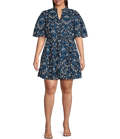 Sugarlips Plus Size Mini Floral Printed Short Sleeve A-Line Dress