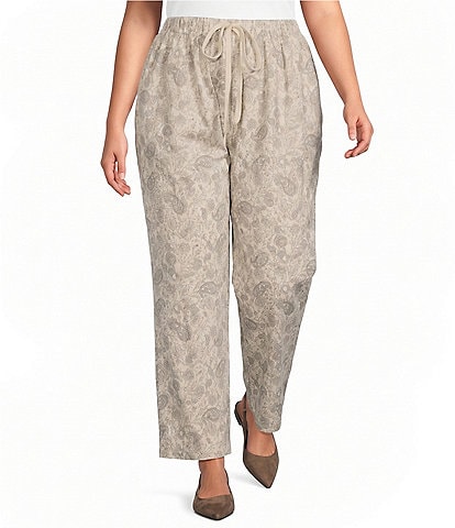 Sugarlips Plus Size Paisley Printed High Rise Drawstring Waist Straight Leg Denim Pants