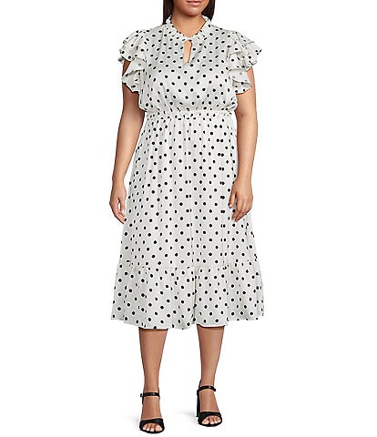 Sugarlips Plus Size Polka Dot Ruffled Midi Dress