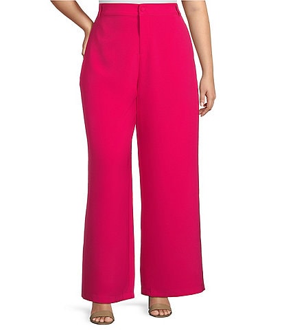 Sugarlips Plus Size Slight Stretch High Waisted Wide Leg Trousers
