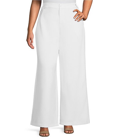 Sugarlips Plus Size Slight Stretch High Waisted Wide Leg Trousers