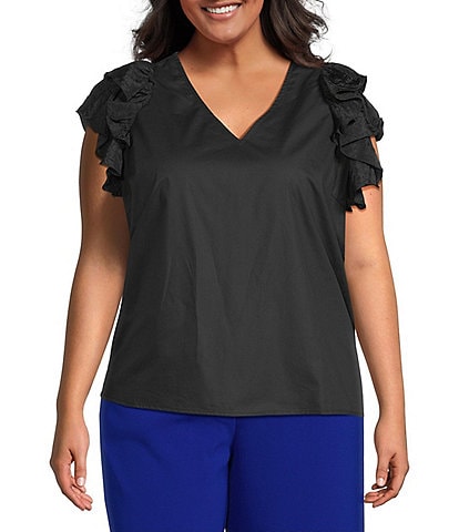 Sugarlips Plus Size Sleeveless Ruffle Trimmed Woven Top