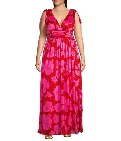 Sugarlips Plus Tropical Floral Print Pleated Maxi Dress