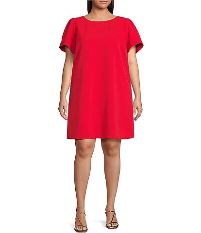 Sugarlips Plus Uraniae Bow-Back Short Sleeve Structured Crepe Shift Dress