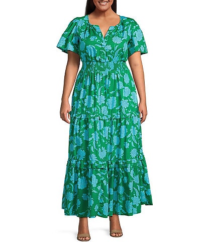 Sugarlips Plus Waterlilly Floral Palmer Poplin Maxi Dress