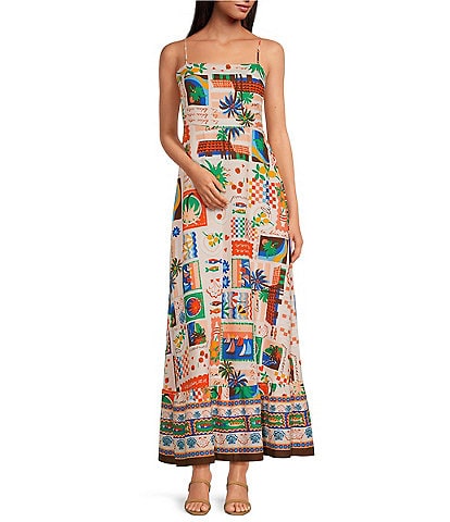 Sugarlips Postcard Print Square Neck Sleeveless Maxi Dress