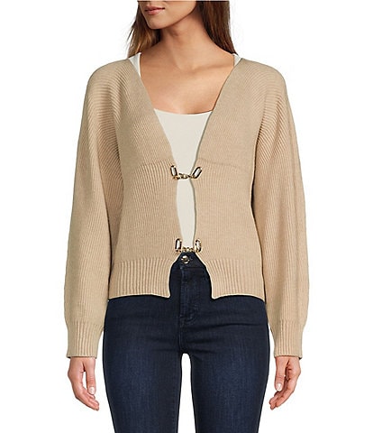 Sugarlips Ribbed Knit V-Neck Long Sleeve Front Hook Cardigan