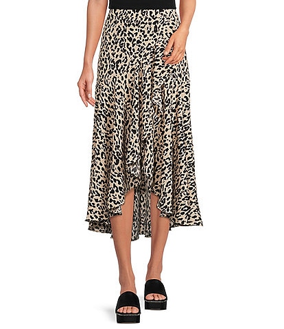 Sugarlips Saturated Love Leopard Print High-Low Ruffle Hem Faux Wrap Midi Skirt