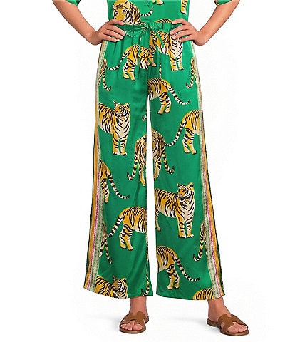 Sugarlips Tiger Jungle Printed Satin High-Rise Wide Leg Coordinating Pants