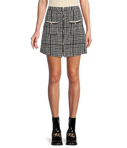 Sugarlips Tweed High Waisted Front Zip Mini Skirt