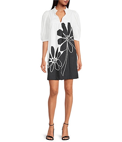 Sugarlips Wisteria Julissa Floral Poplin Split V-Neck Babydoll Dress