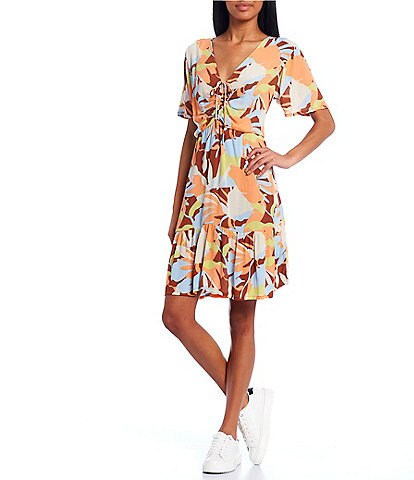 Summer Flow V-Neck Short-Sleeve Floraldelic Dress