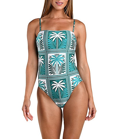 Sunshine '79 Patchwork Palms Bandeau One Piece Swimsuit