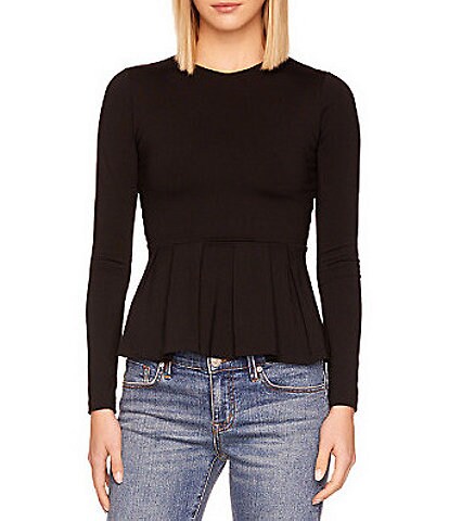 Susana Monaco Ava Long Sleeve Crew Neck Peplum Top