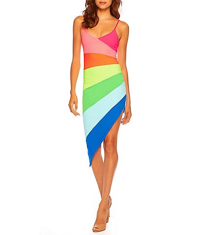 Susana Monaco Color Block Stripe V Neck Sleeveless Dress
