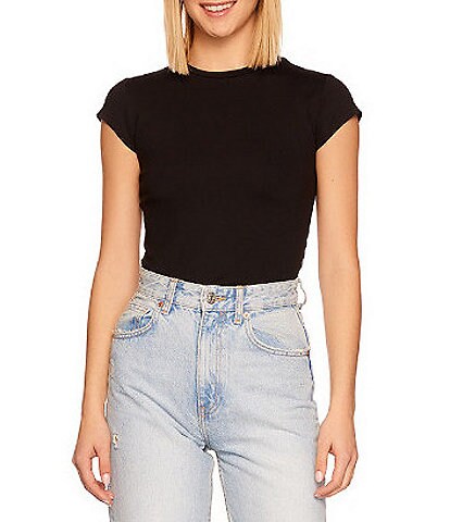 Susana Monaco Crew Neck Short Sleeve Fitted Signature Stretch Knit Tee