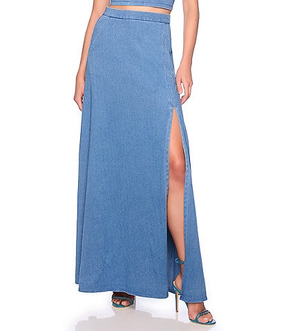 Susana Monaco Side Slit High Rise Coordinating Denim Maxi Skirt