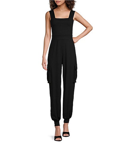 Susana Monaco Square Neck Sleeveless Wide Strap Cargo Jumpsuit