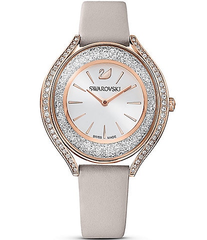 Swarovski Crystalline Aura Grey Leather Watch