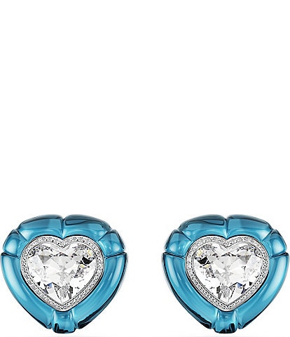 Swarovski Dulcis Heart Cut Pav Blue Heart Clip Stud Earrings