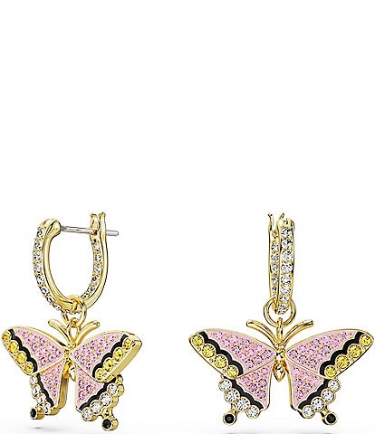 Swarovski Crystal Idyllia Multicolored Butterfly Drop Hoop Earrings
