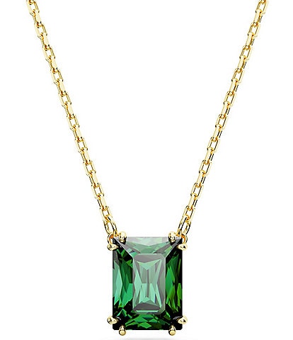Swarovski Matrix Collection Green Rectangular Crystal Cut Short Pendant Chain Necklace