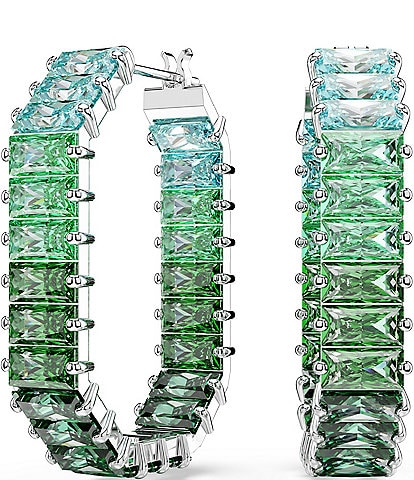 Swarovski Matrix Green Baguette Cut Hoop Earrings