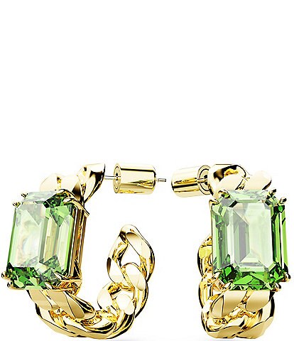 Swarovski Millenia Collection Green Octagon Crystal Cut Hoop Earrings