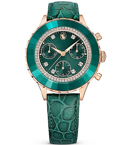 Swarovski Women's Octea Crystal Chronograph Green Leather Croco Strap Watch