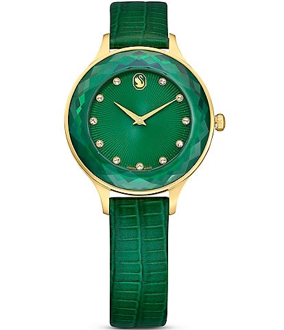 Swarovski Women's Octea Nova Quartz Analog Green Leather Strap Watch
