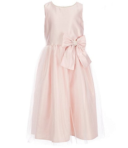 Sweet Kids Big Girls 7-12 Sleeveless Pearl Trim Dull Satin Bow Detail Tulle Skirt Tea Dress