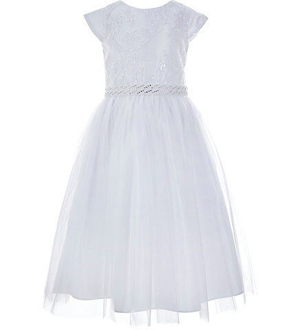 Sweet Kids Big Girls 7-16 Cap Sleeve Sequin Lace Beaded Waist Crystal Tulle Tea Dress