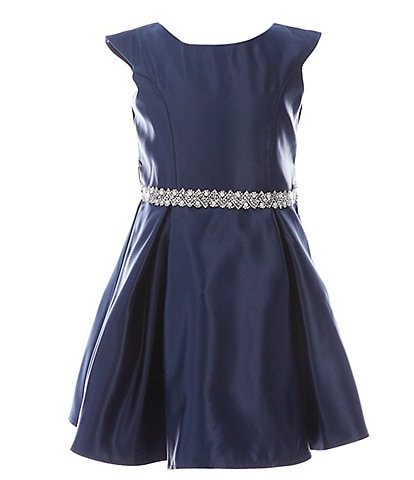 Sweet Kids Little Girls 2-6 Cap-Sleeve Rhinestone-Embellished-Waist Satin Fit-And-Flare Dress