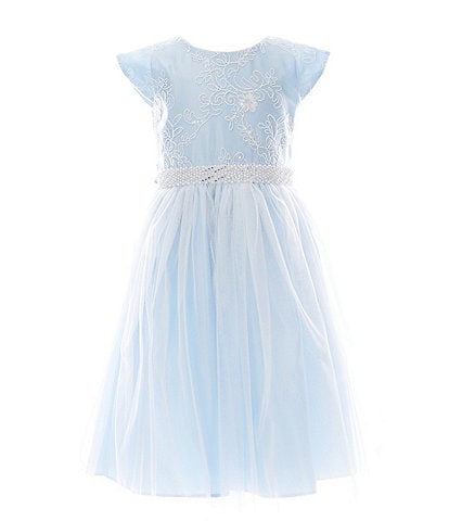 Sweet Kids Little Girls 2-6 Cap Sleeve Sequin Embellished Floral Lace/Satin/Crystal Tulle Fit & Flare Dress