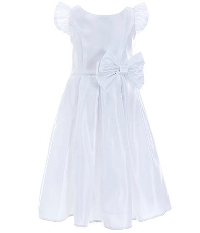 Sweet Kids Little Girls 2-6 Flutter Sleeve Bow Detail Pleated Dull Satin Tea Dress