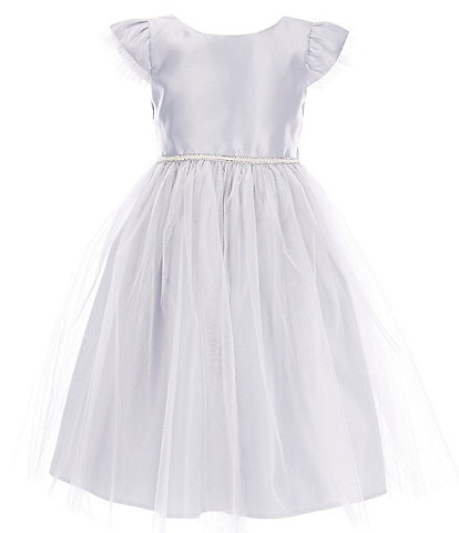 Sweet Kids Little Girls 2-6 Flutter Sleeve Rhinestone Waist Satin Crystal Tulle Tea Dress