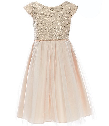 Sweet Kids Little Girls 2-6 Sequin-Embellished Diamond Knit/Tulle Fit-And-Flare Dress