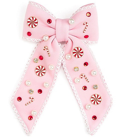 Sweet Wink Candy Cane Gemstone Bow Accented Hair Clip