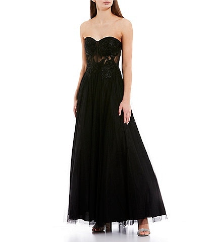 Sweetheart Neck Strapless Illusion Lace-Up Back Corset Ball Gown