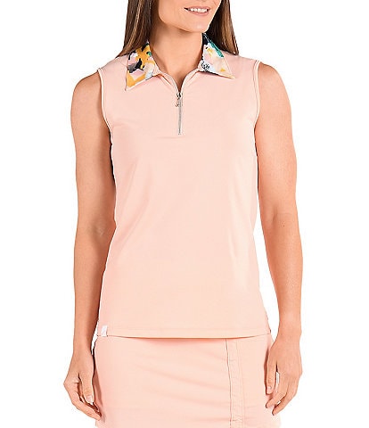 SwingDish Flutter Collection Cleo Point Collar Softly Sleeveless Quarter Zip Tank Top