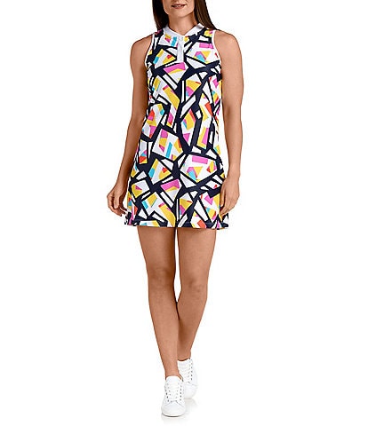 SwingDish Kaleidoscope Print Gabriela Banded Collar Sleeveless Tennis Dress