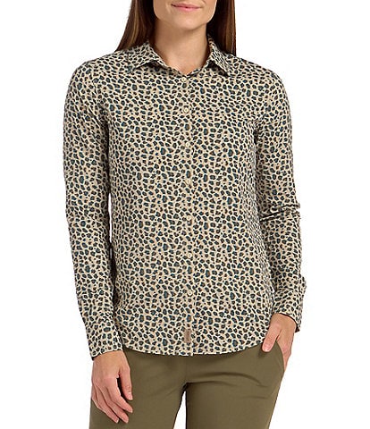 SwingDish Safari Collection Charlene Mini Leopard Button Front Long Sleeve Top