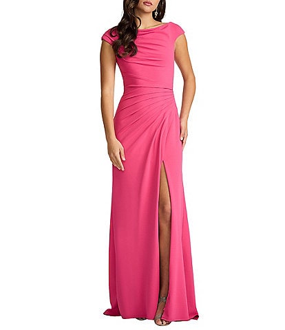 Tadashi Shoji Crepe Cap Sleeve Ruched Waist Gown