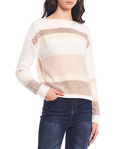 Takara Boat Neck Stripe Print Pull-On Sweater