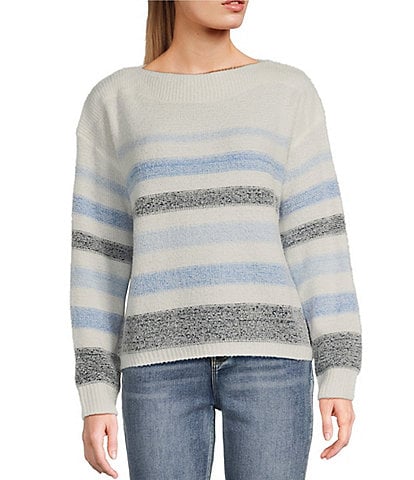 Takara Stripe Boat Neck Eyelash Sweater