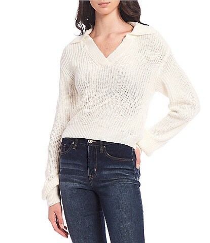 Takara Cropped V-Neck Collared Sweater