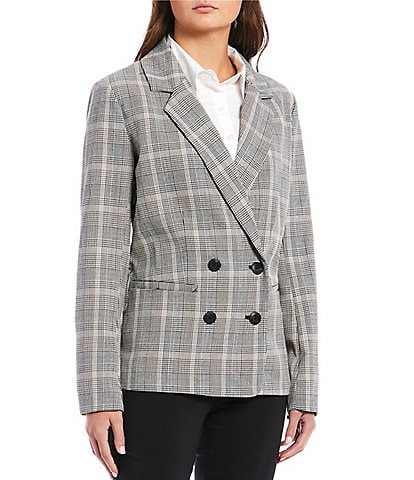 Takara Notch Collar Long Sleeve Plaid Blazer Jacket
