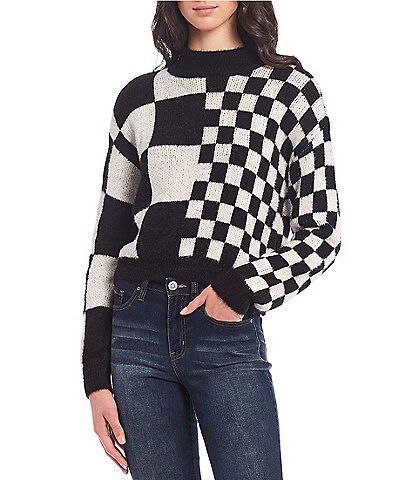 Takara Turtleneck Long Sleeve Checkered Colorway Jacquard Sweater