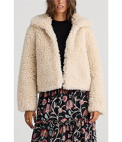 Talisman Stuart Faux Shaggy Fur Point Collar Open Front Cropped Jacket