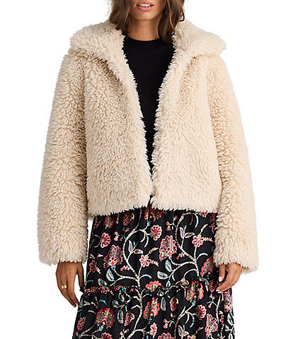 Talisman Stuart Faux Shaggy Fur Point Collar Open Front Cropped Jacket